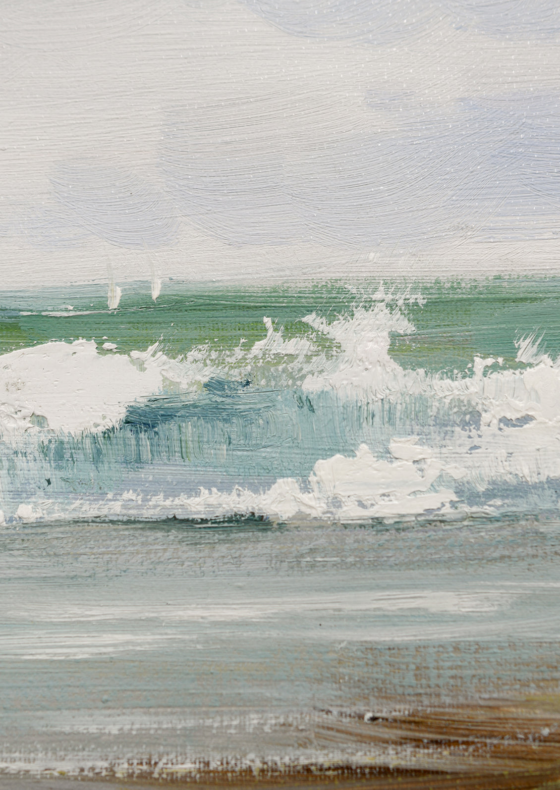 An original oil painting of waves on a beach.