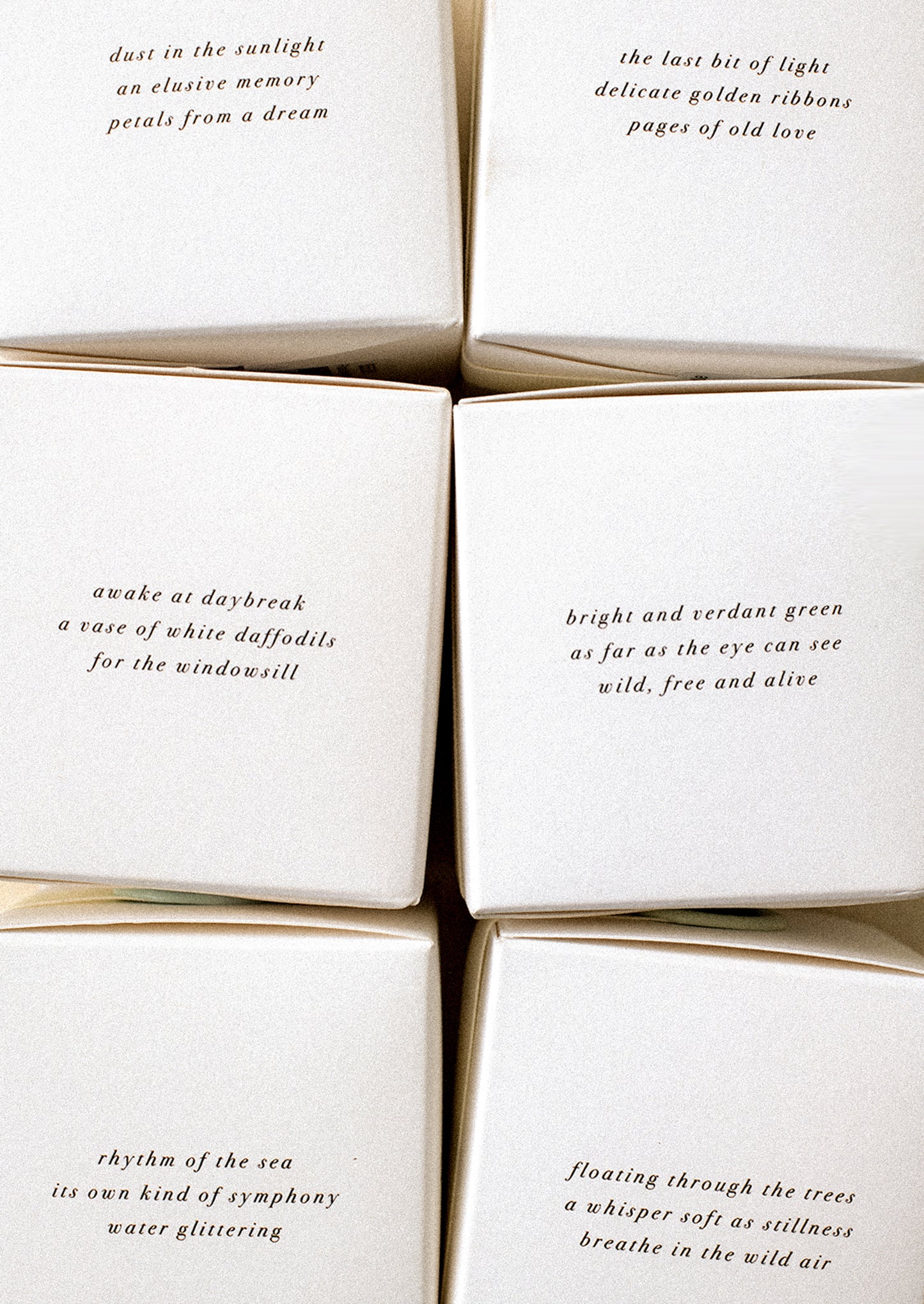 Haikus printed on candle boxes.