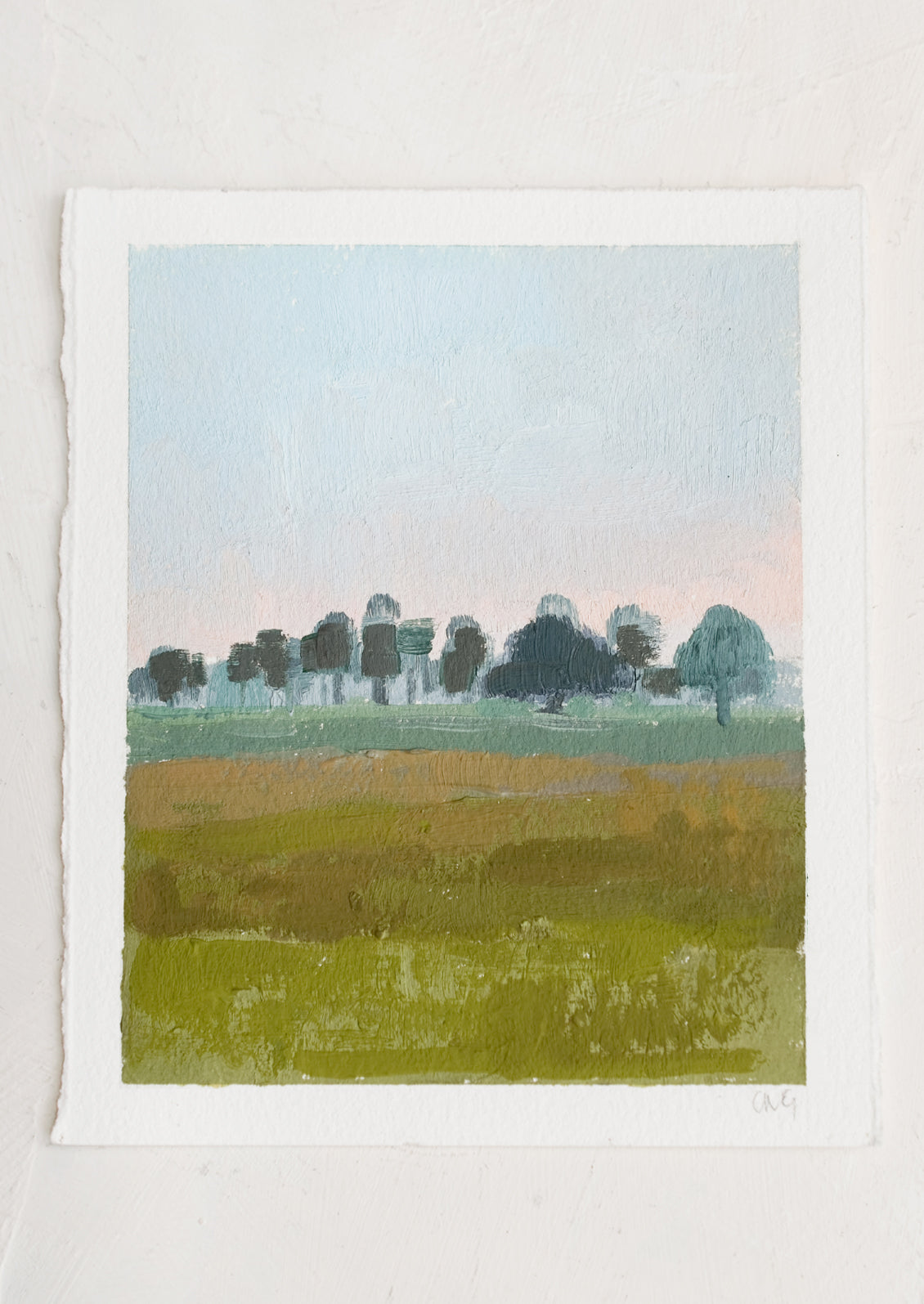 An original landscape oil painting on paper.