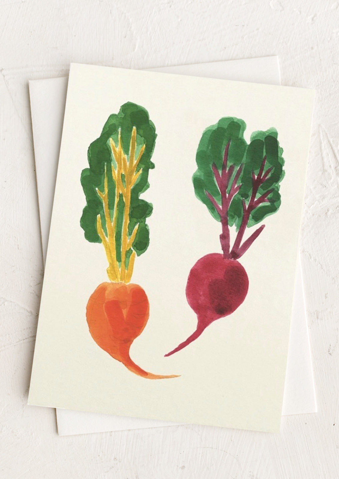 An illustrated card with image of two beets.