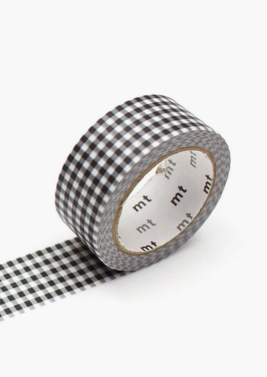 A roll of washi tape in black and white gingham.
