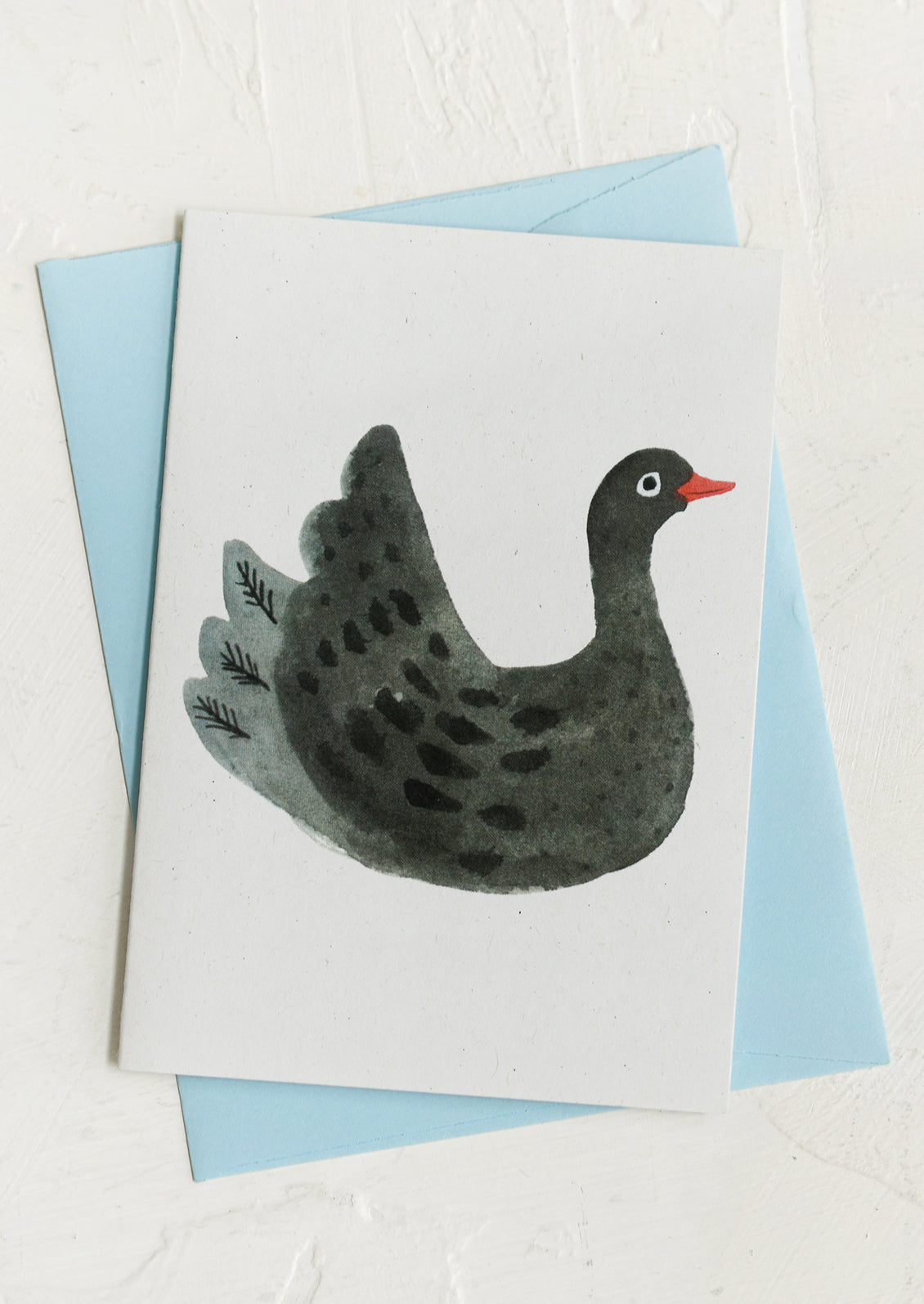 A black swan print mini card with light blue envelope.