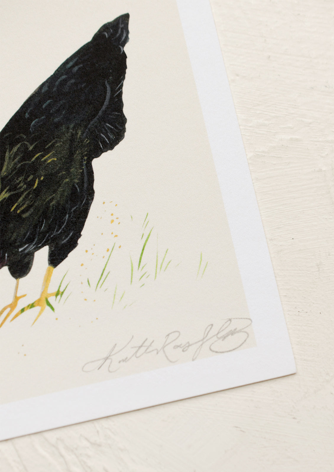 An illustrated art print of chickens.