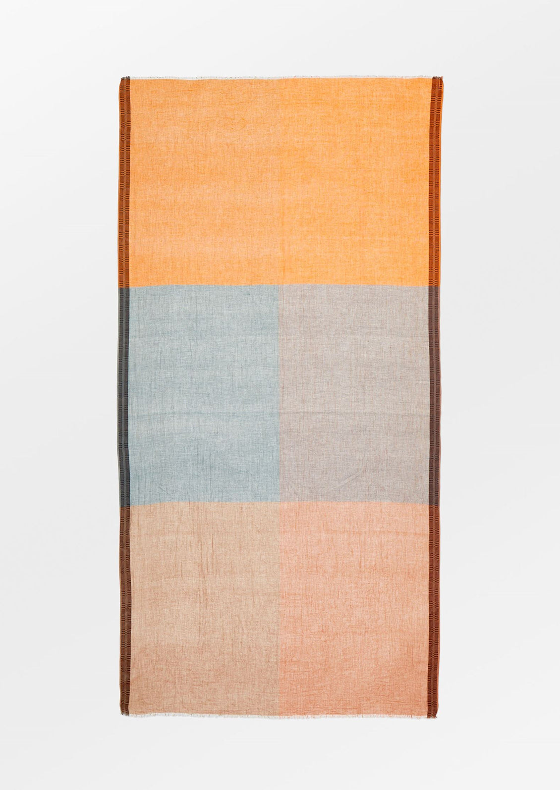 A semi sheer cotton scarf in multicolor check pattern.