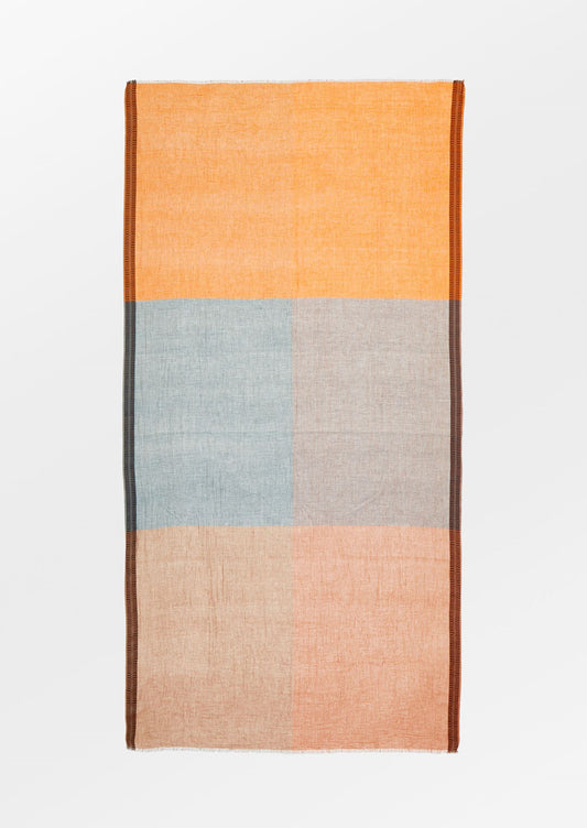 A semi sheer cotton scarf in multicolor check pattern.