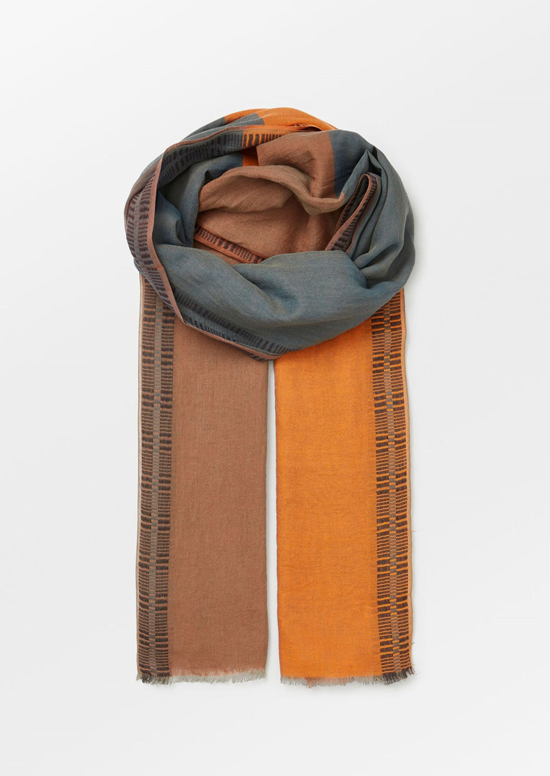 A semi sheer cotton scarf in multicolor check pattern.