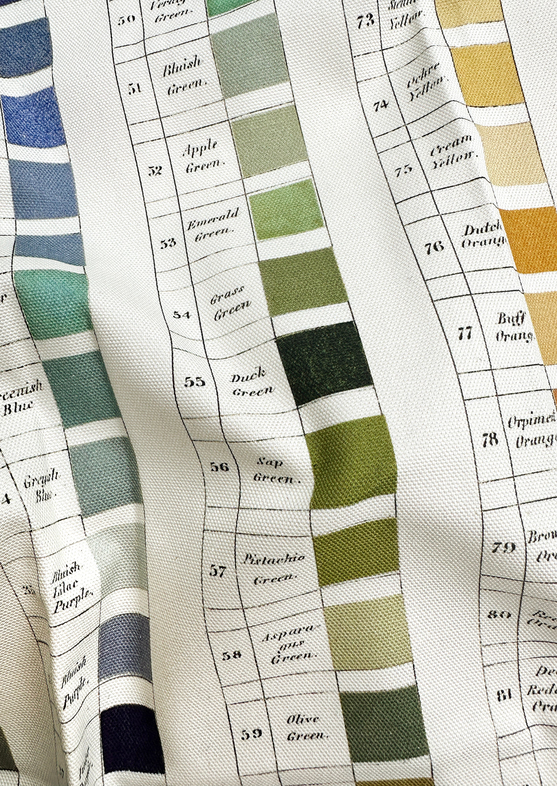 A cotton tea towel with color swatch print.