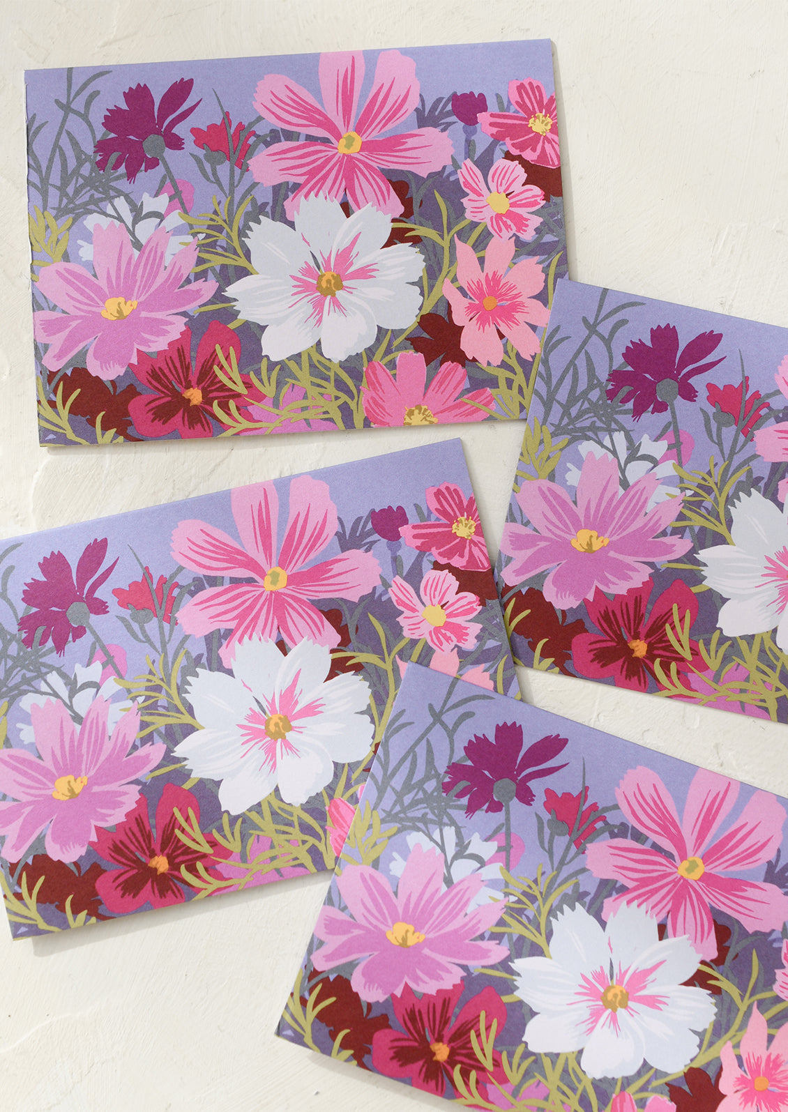 A set of cosmos printed greeting cards.