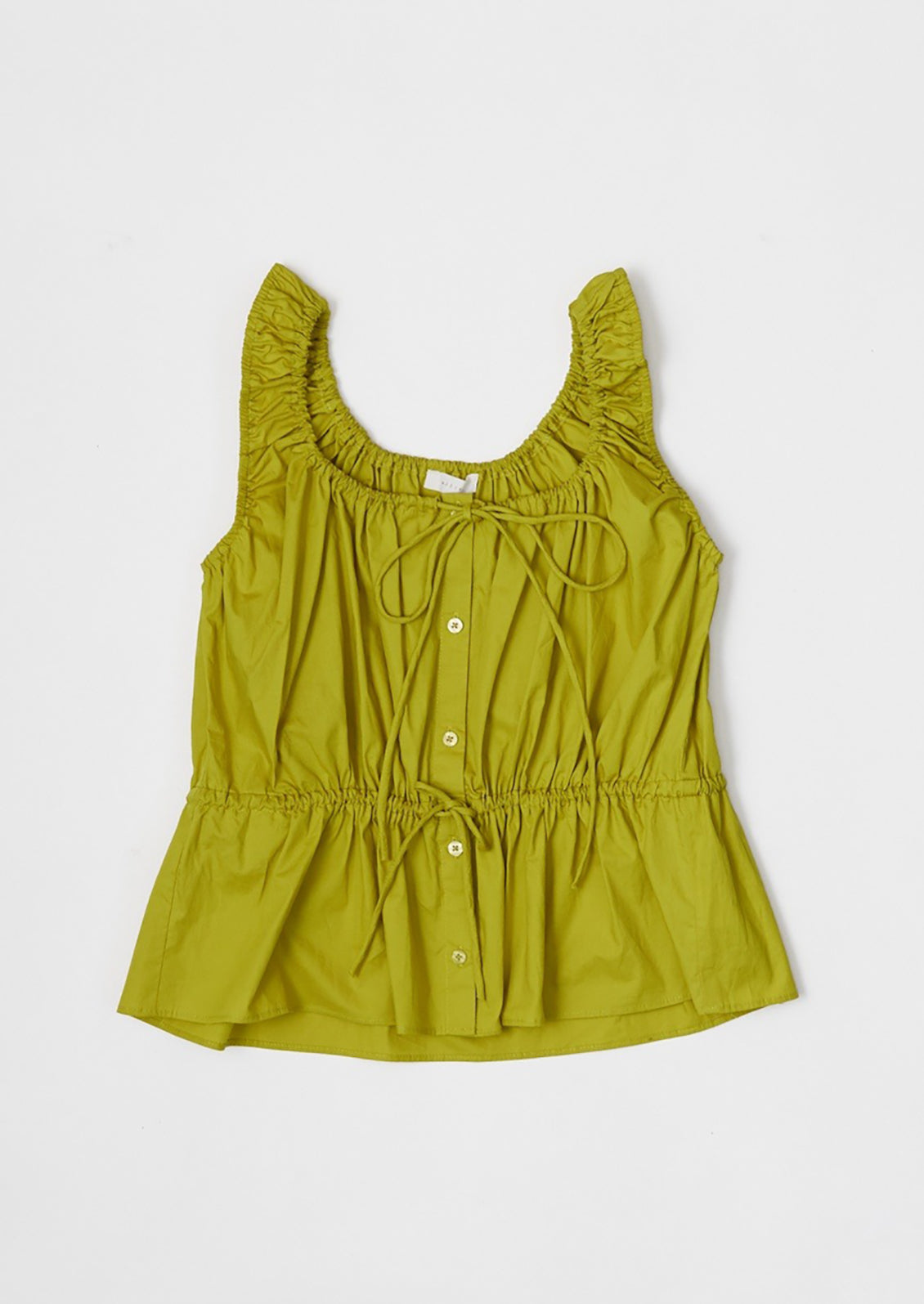 A lime green cinched poplin top. 