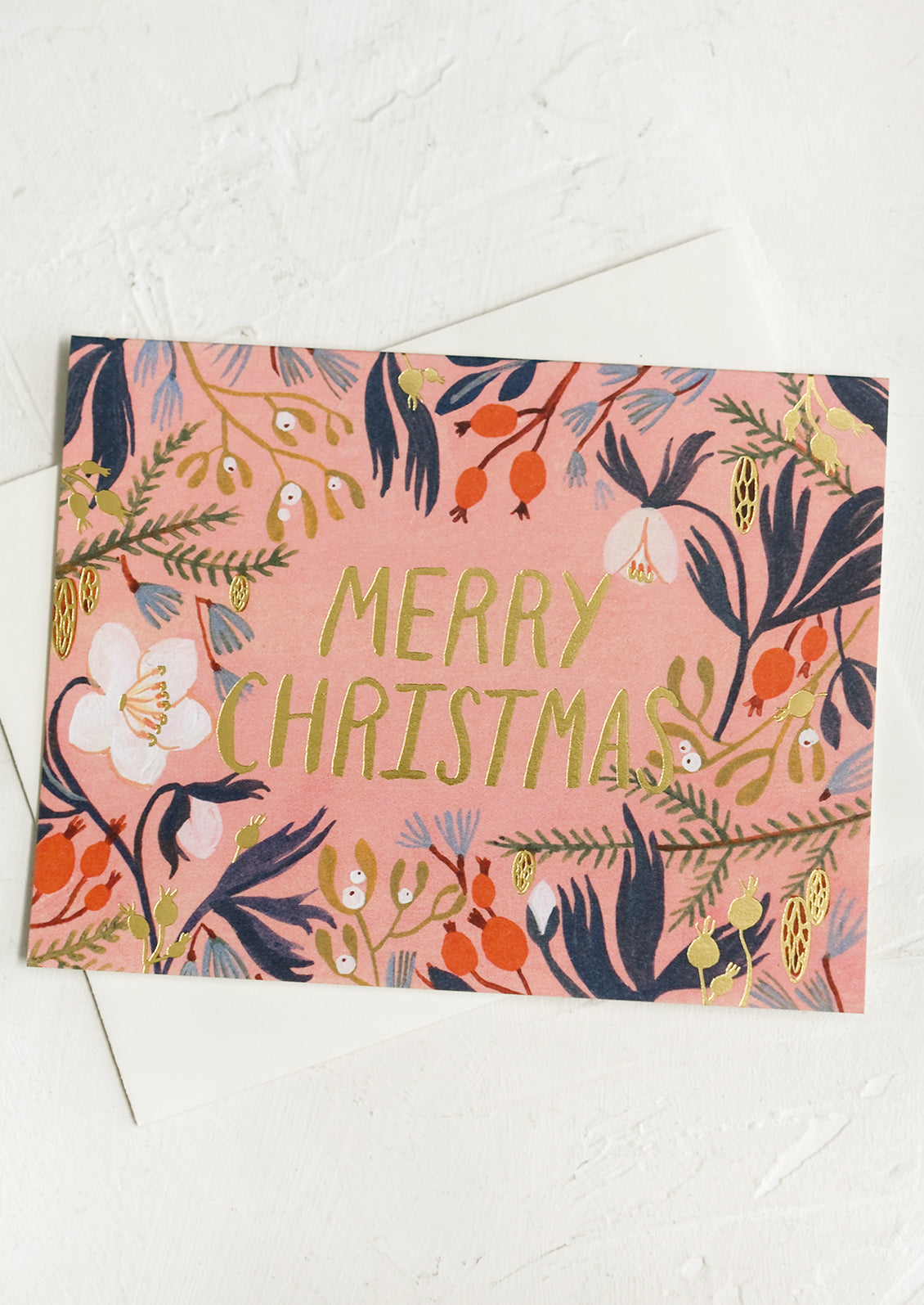 A set of pink floral print cards reading "Merry christmas".