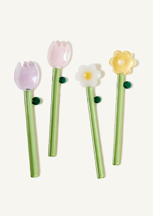 Glass flower spoons in assorted colors.