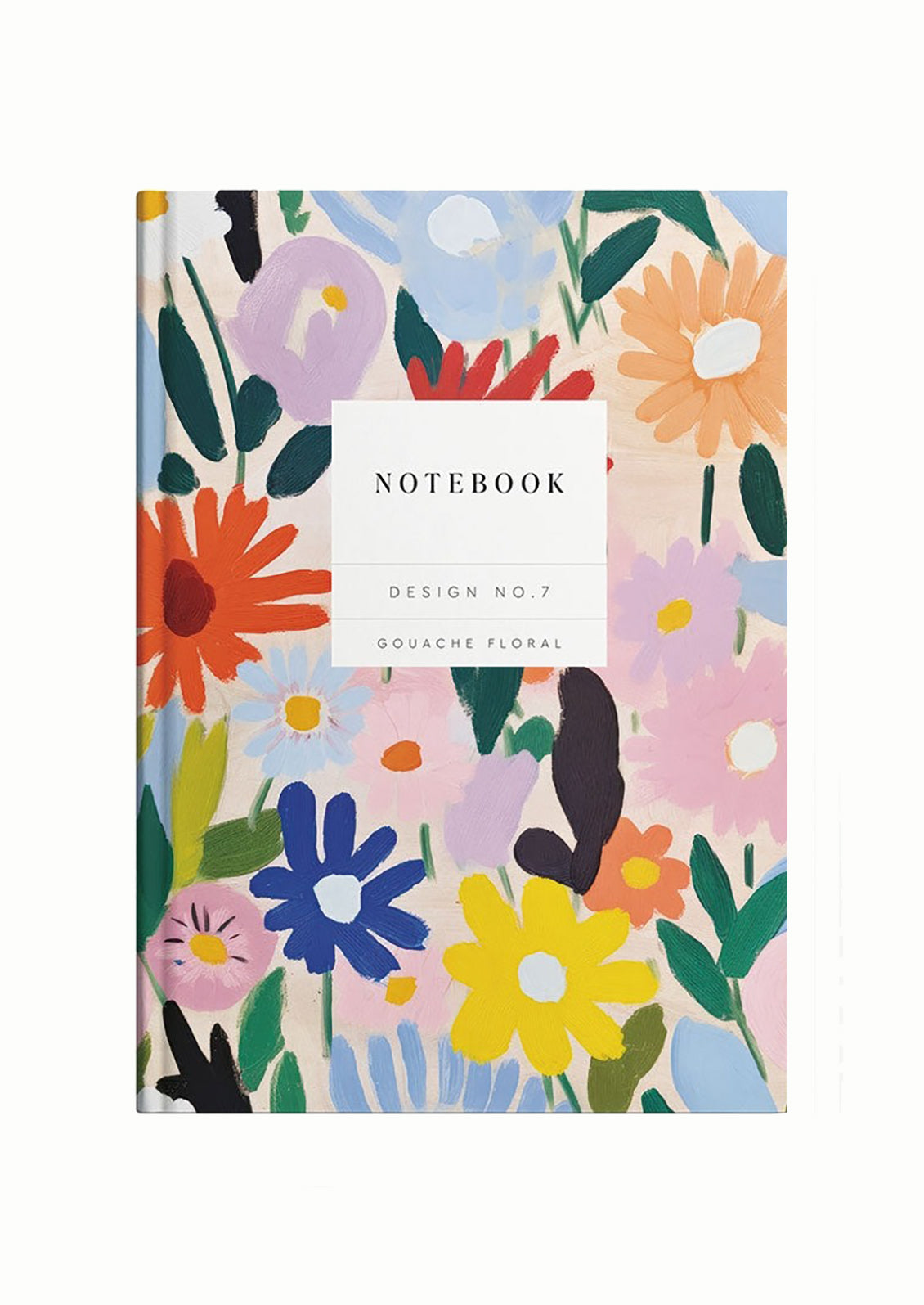 A hardcover notebook with floral print cover.