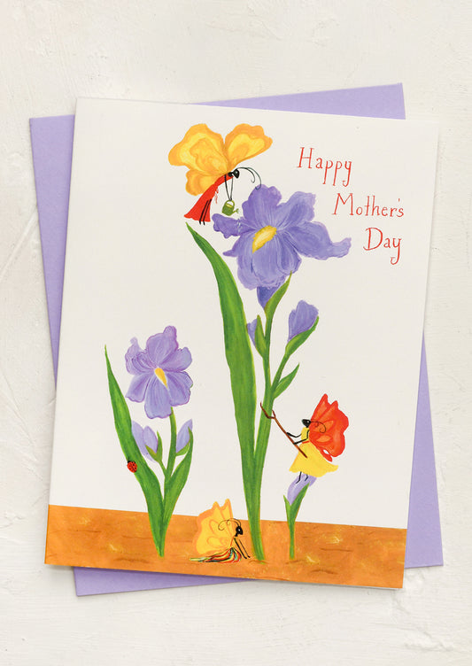 An iris print card reading "Happy Mother's Day".