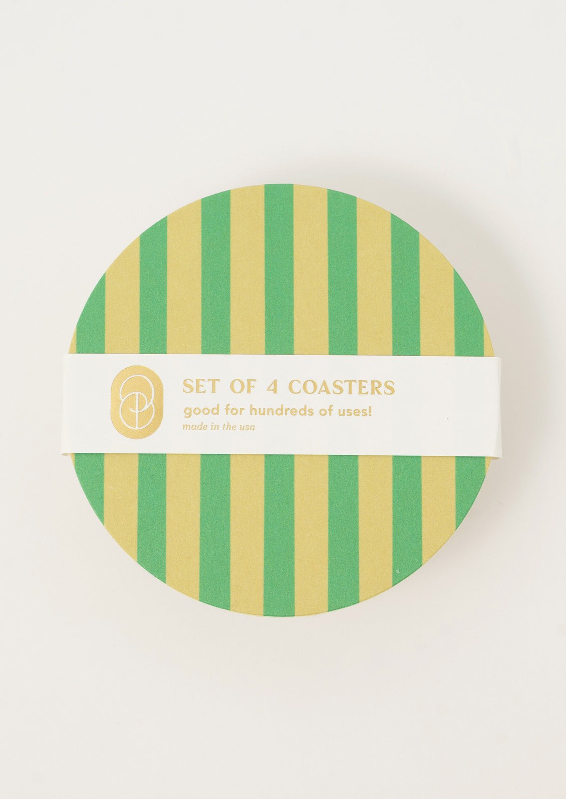 Paper coasters in lime and green stripe.