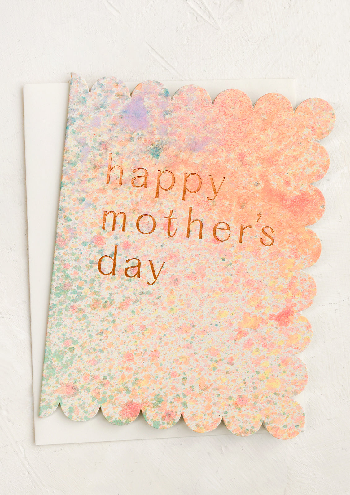 A card with paint splatter pattern, text reads "Happy Mother's Day".