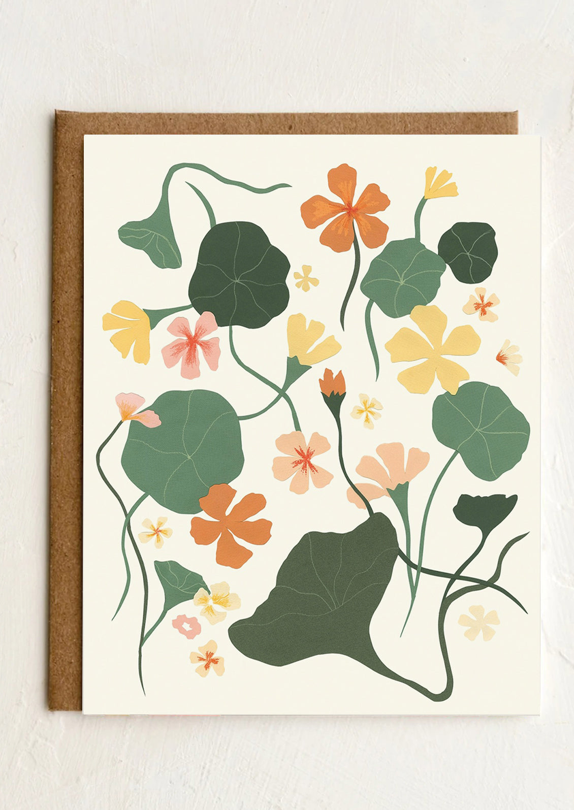 A blank greeting card with nasturtium illustration.