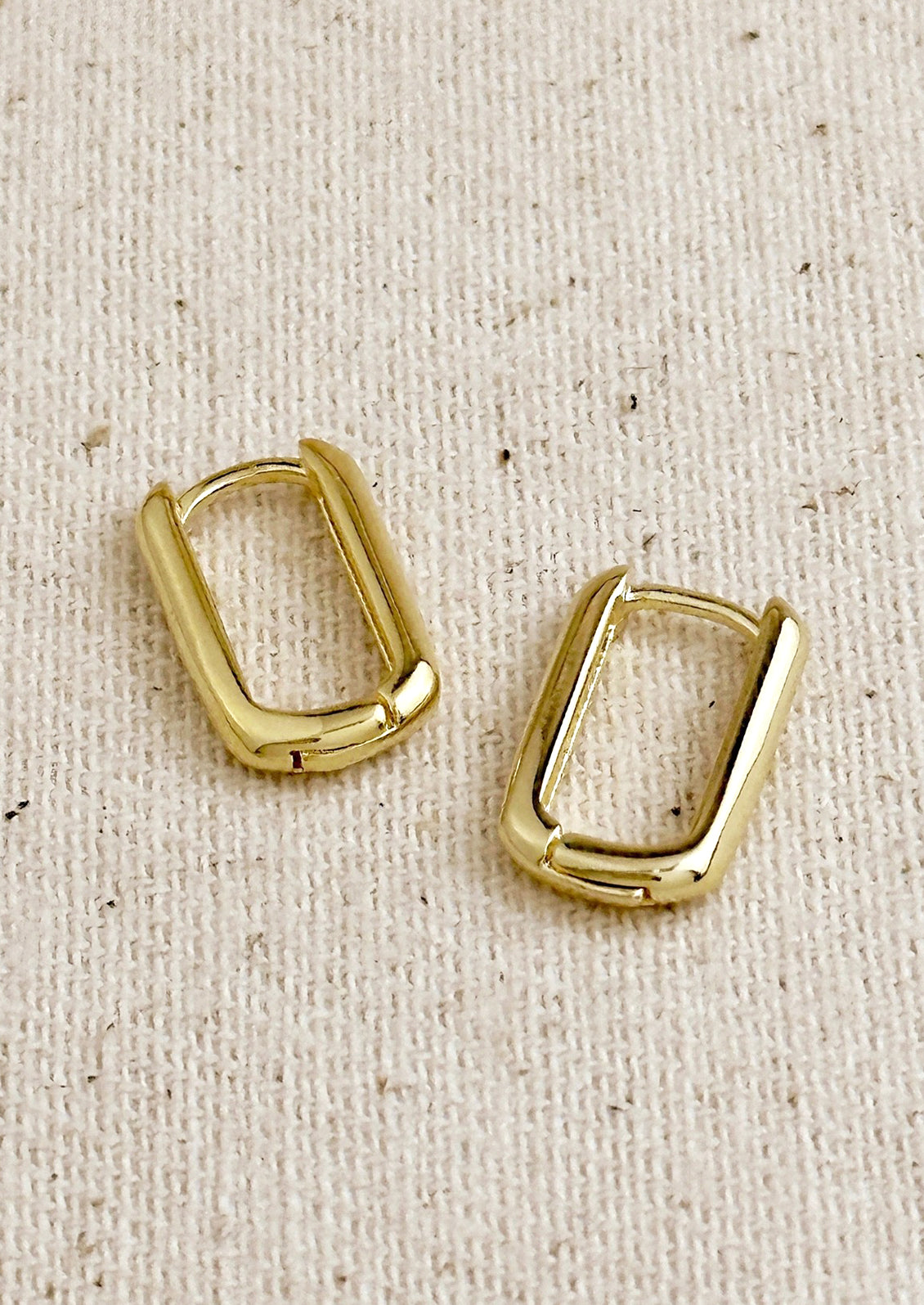 A pair of oblong oval hoop earrings.