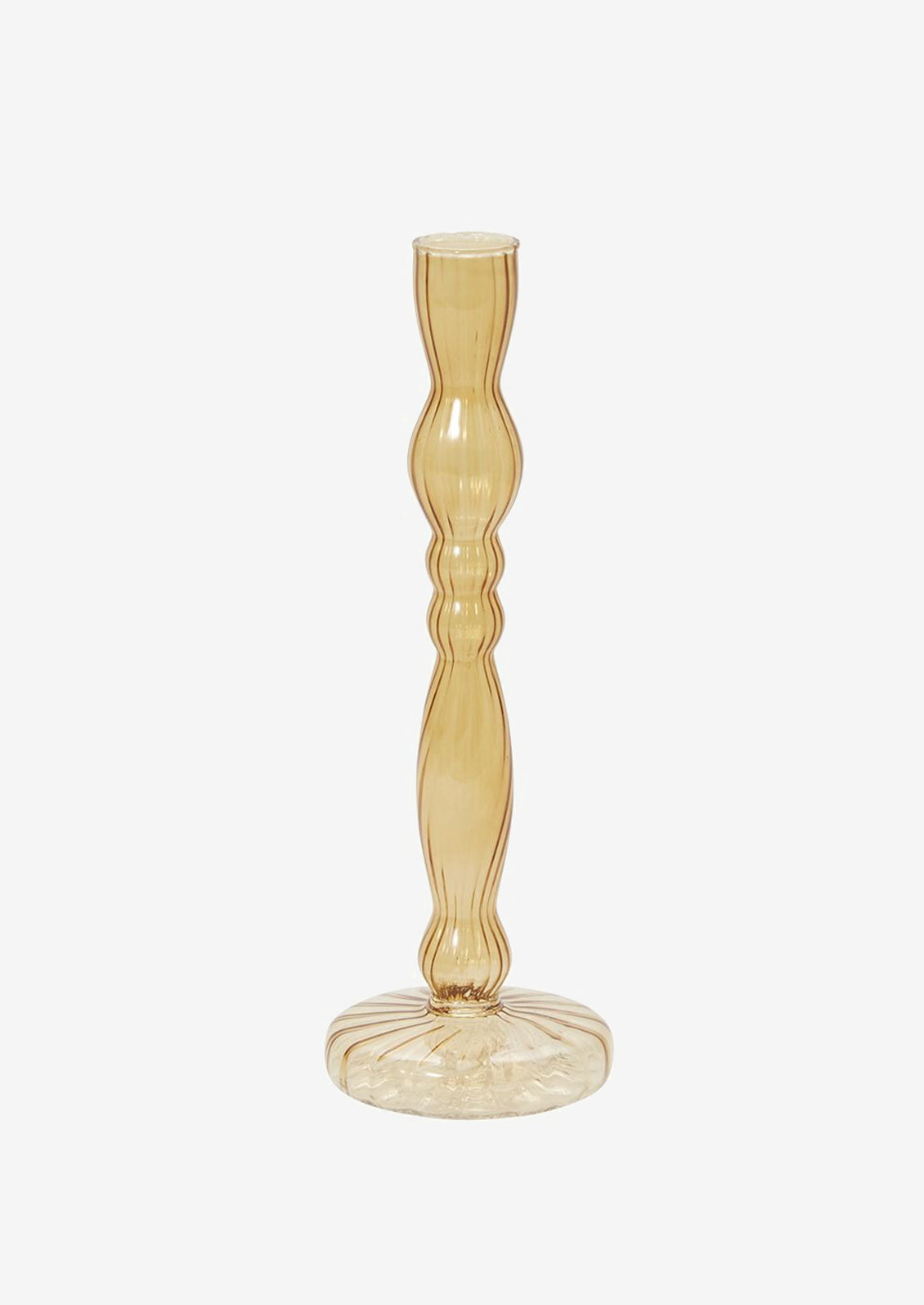 An optic glass taper holder in honey color.