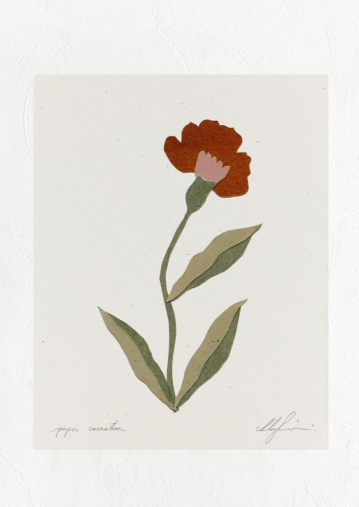An art print of an original paper collage depicting a red carnation flower.