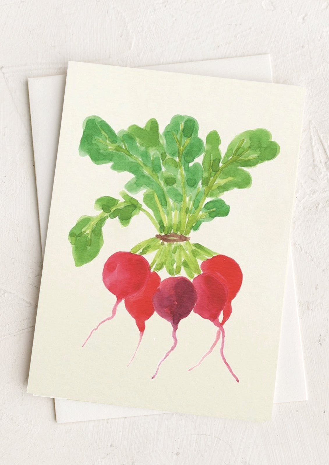 An illustrated card with image of radish bunch.