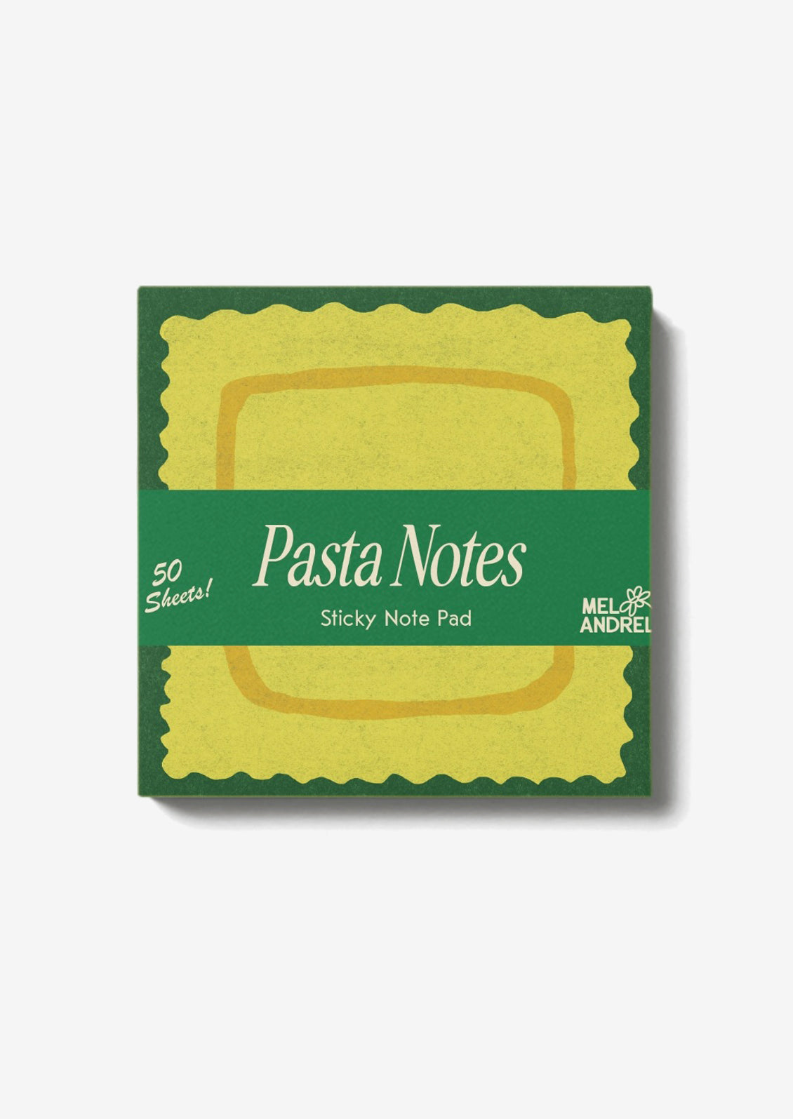 A stack of sticky notes with printed pasta theme.