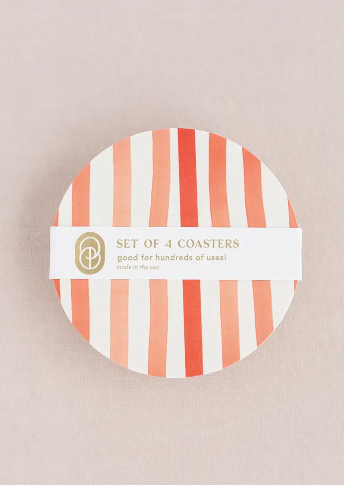 A paper coaster set with red and white stripes.