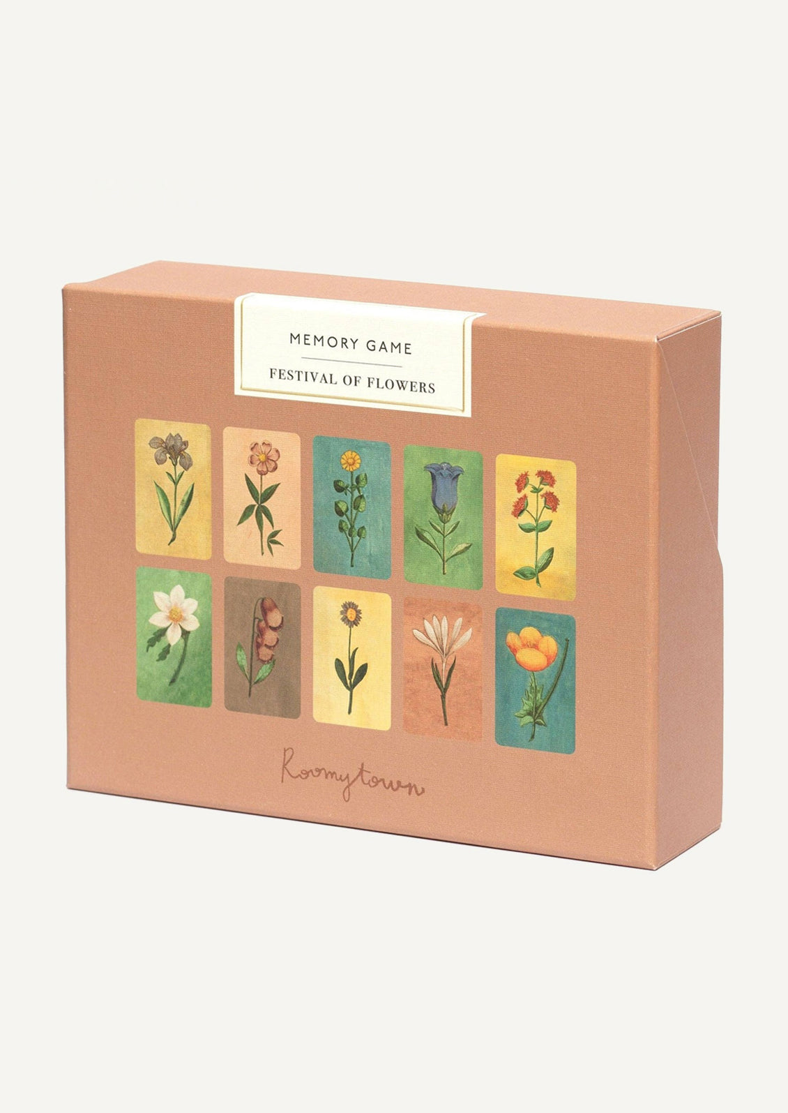 A memory card game with floral print cards.