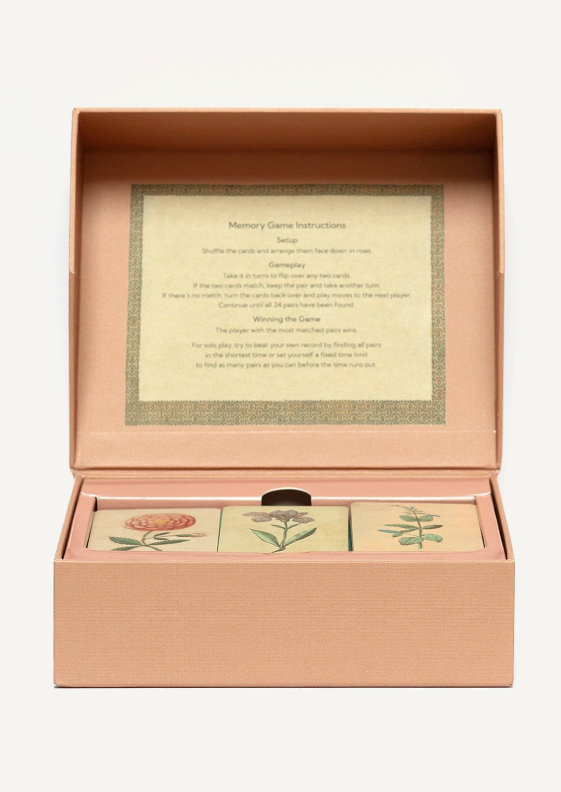 A memory card game with floral print cards.