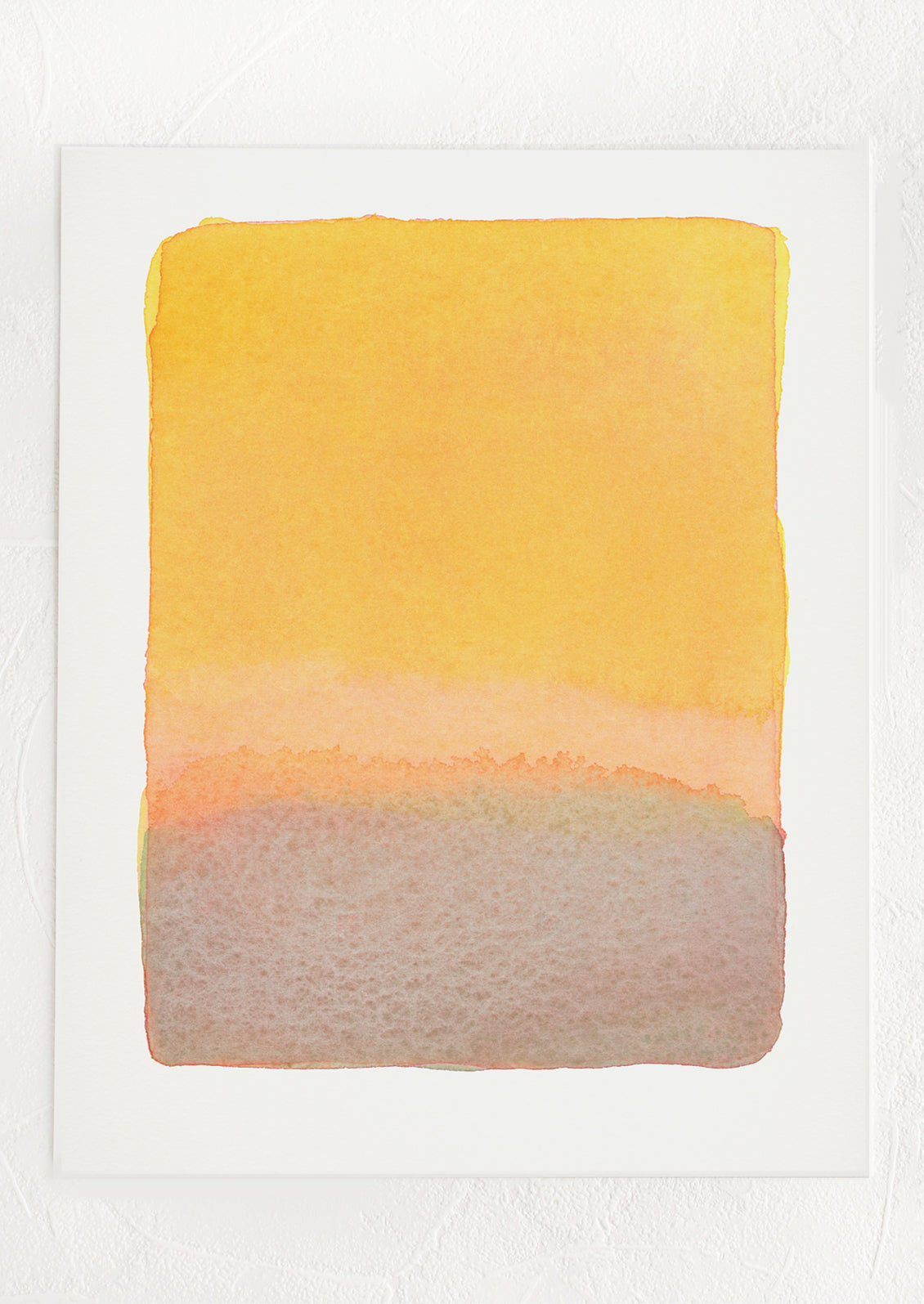 An abstract watercolor art print in sunset-like color palette.