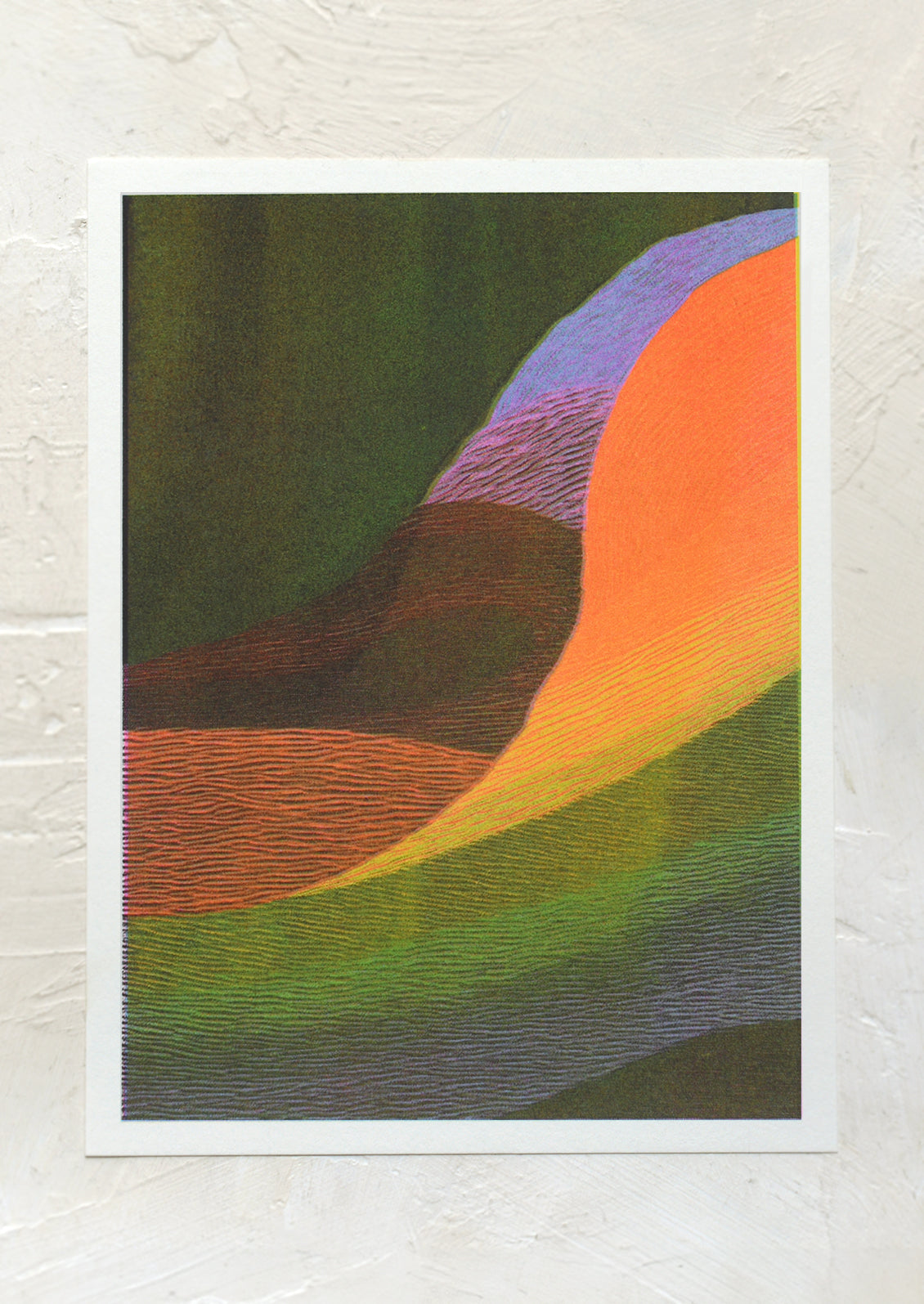 A colorful risograph art print of abstract soundwaves pattern.