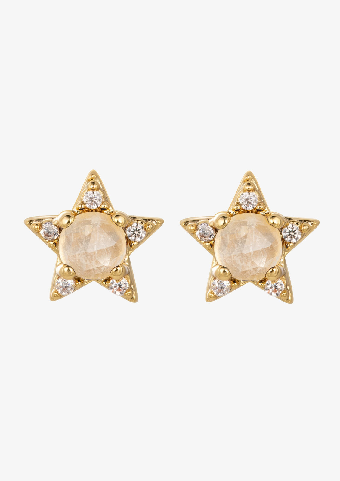 A pair of star shaped earrings with moonstone center.