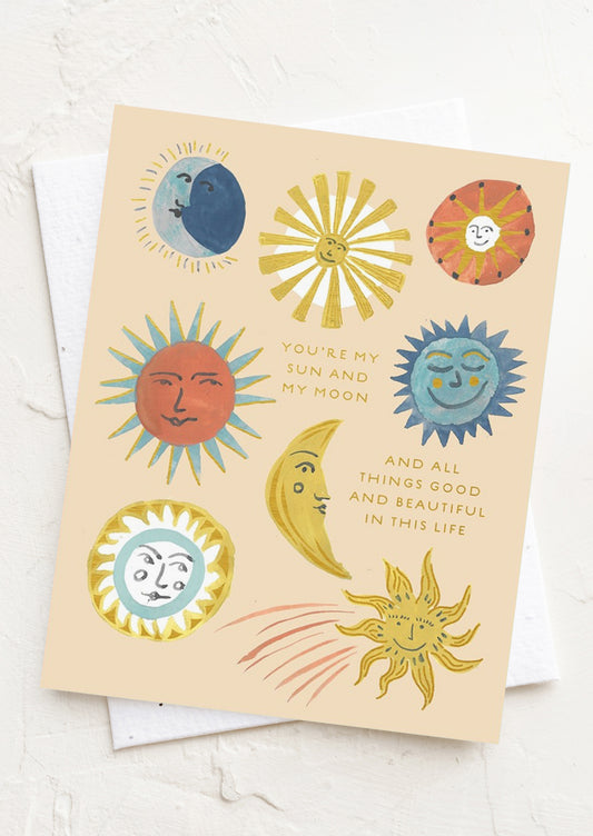 A card with text reading "You're My Sun & My Moon & All Things Good and Beautiful In This Life".