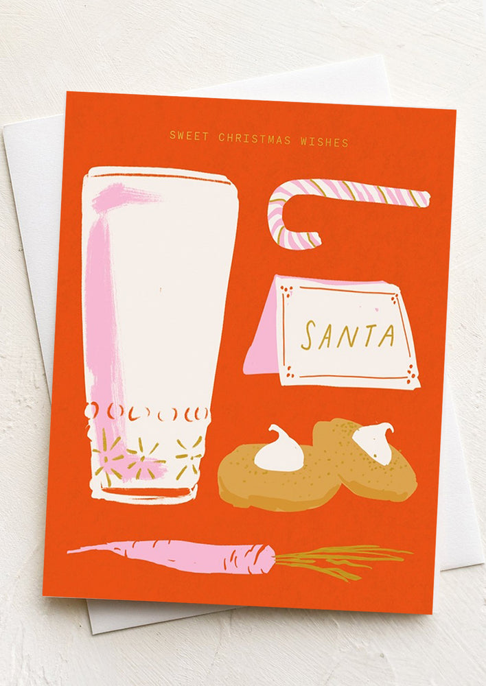 1: A greeting card with illustration of milk and cookies, text reads "sweet christmas wishes".