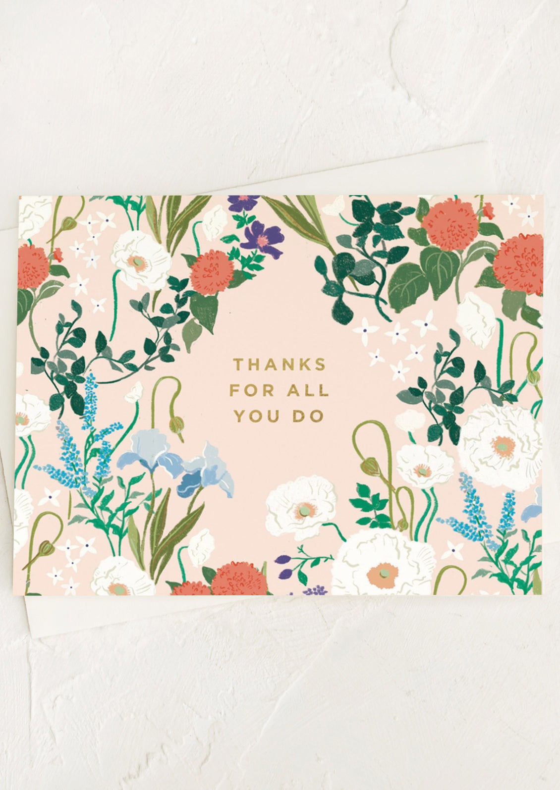 A floral print card reading "Thanks for all you do".