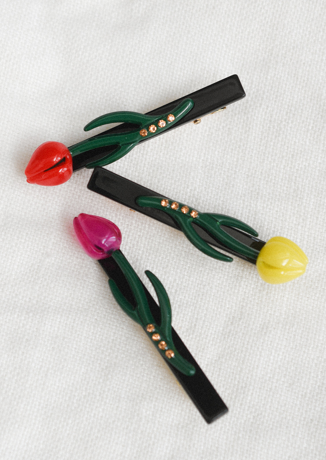 Tulip barrettes in assorted colors.