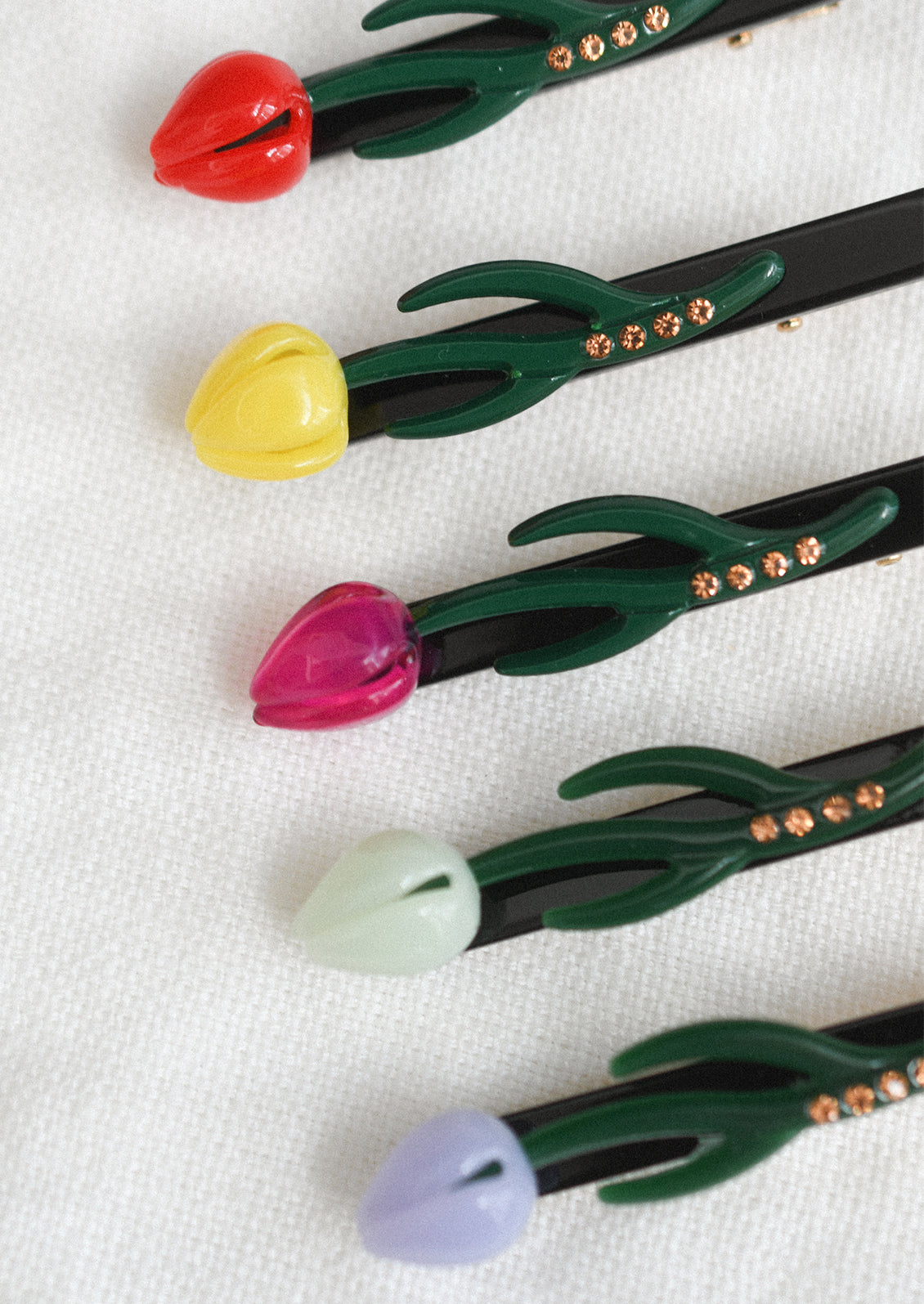 Tulip barrettes in assorted colors.