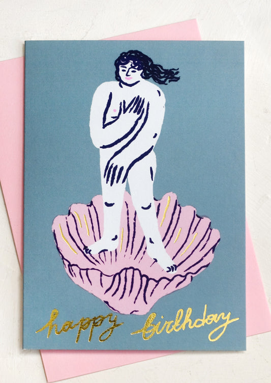 A venus print birthday card in blue and pink.