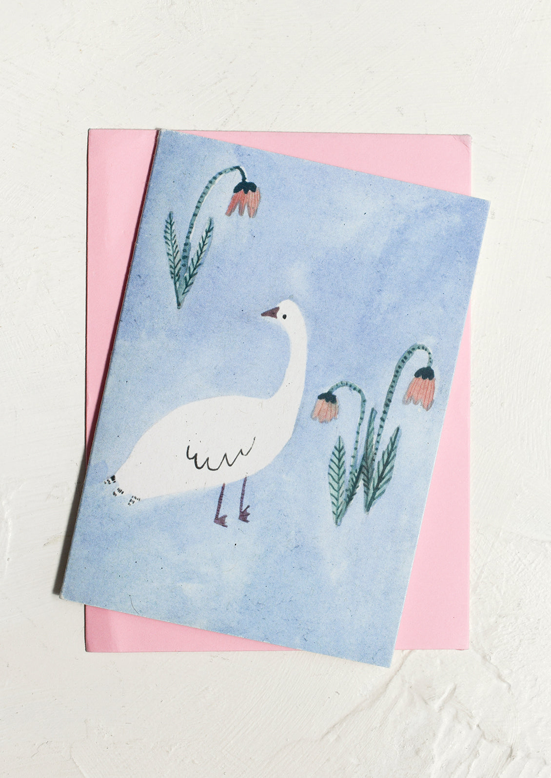 A white duck print mini card with pink envelope.