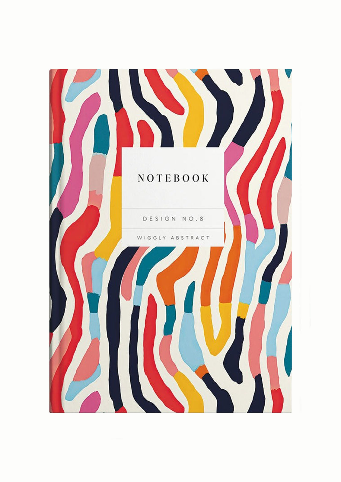 A hardcover notebook with abstract print cover.