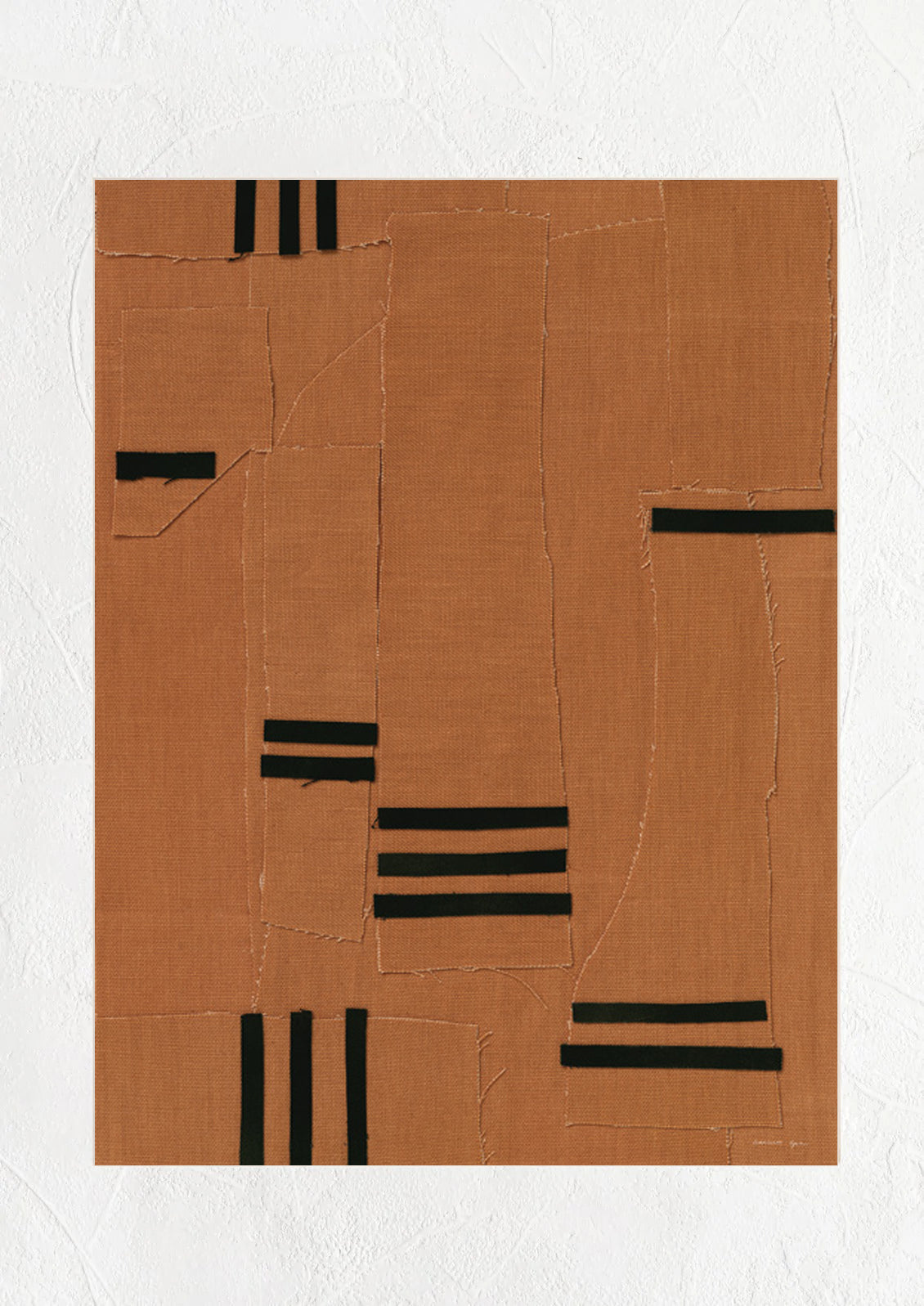 An art print of photographed brown textile with bold black line detailing.