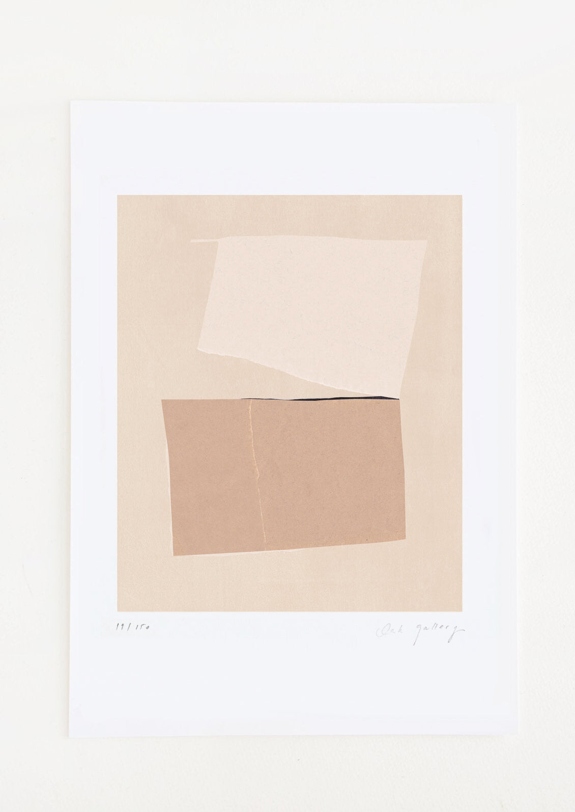 An abstract art print featuring a composition in tones of beige and brown.