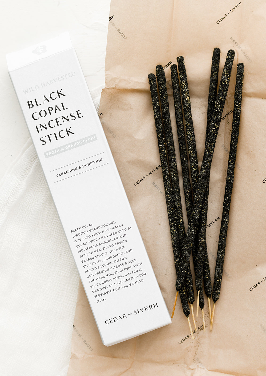 Black copal rolled incense sticks.