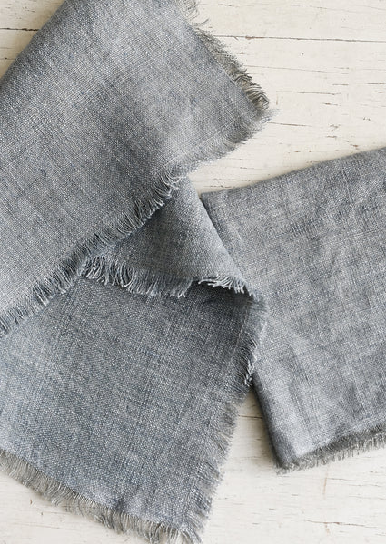 Light Grey Cotton Napkins, Silver Frayed Linen Napkins, Cloth