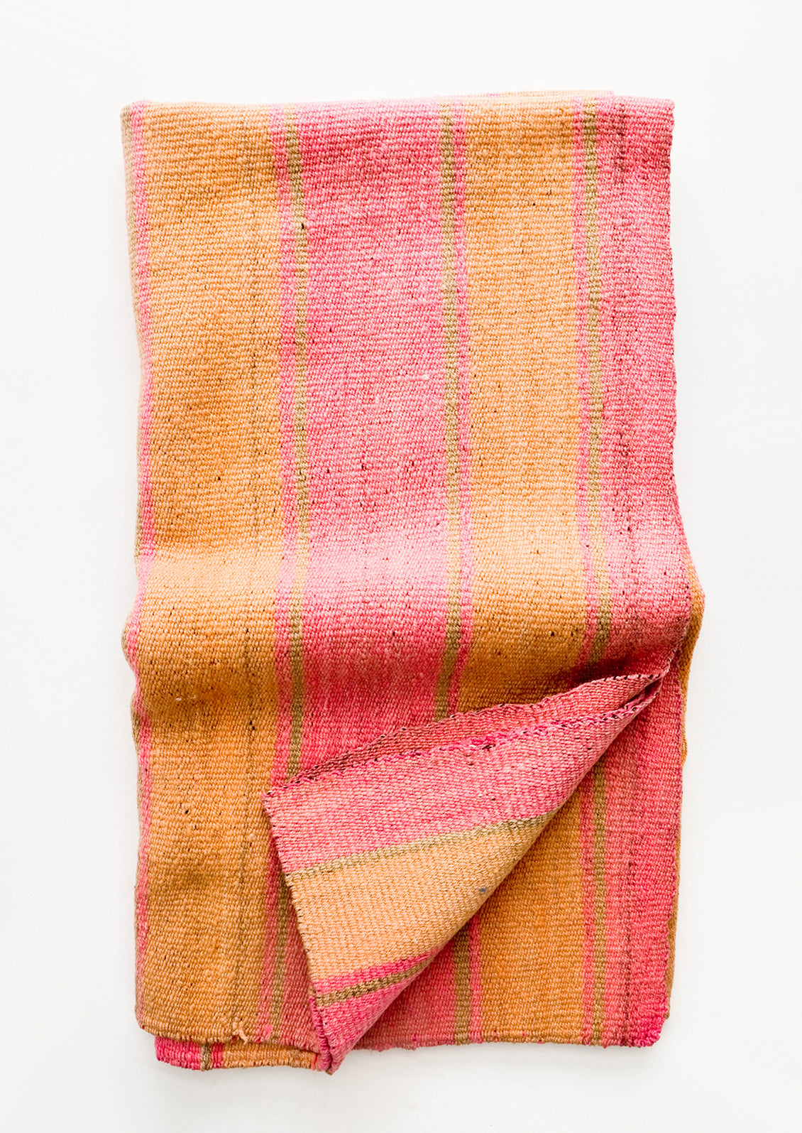 Vintage wool textile in pink & orange wide striped pattern