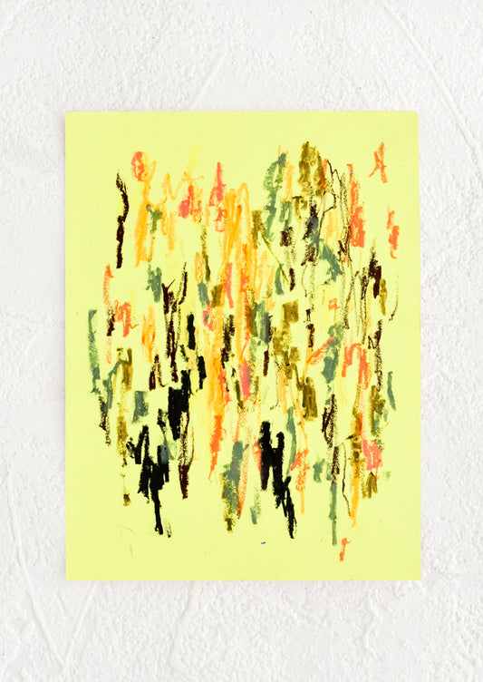 A small, original abstract painting with neon yellow background.