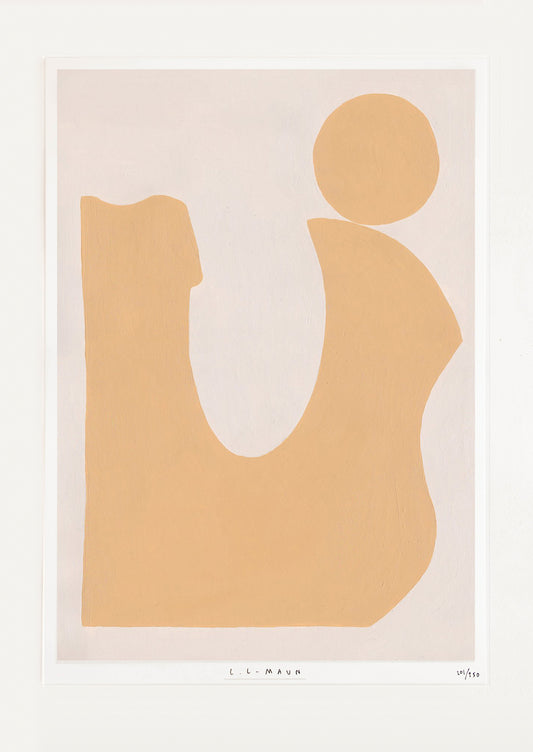 Art print of an abstract form in muted orange against a pale beige background