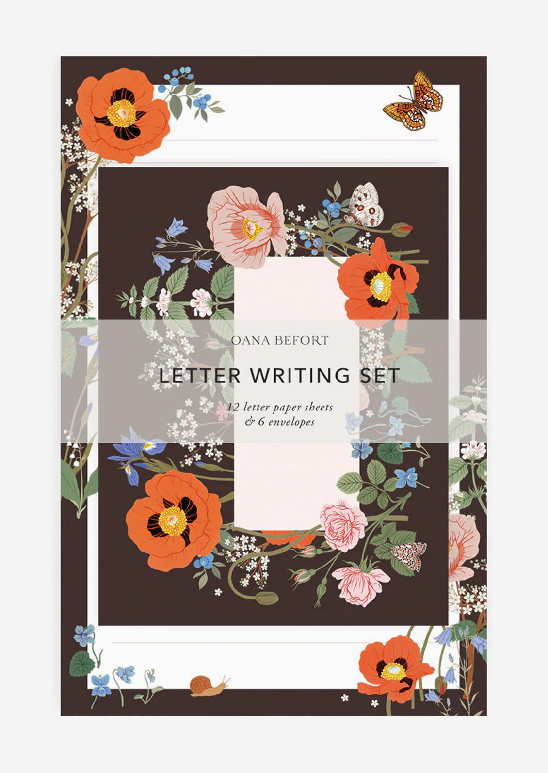 Colorful black botanical border letter writing kit.