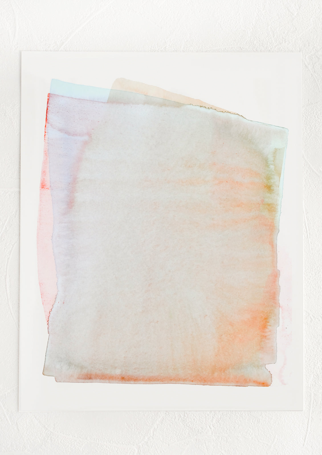 An art print of layered color watercolor form in soft pastel hues.