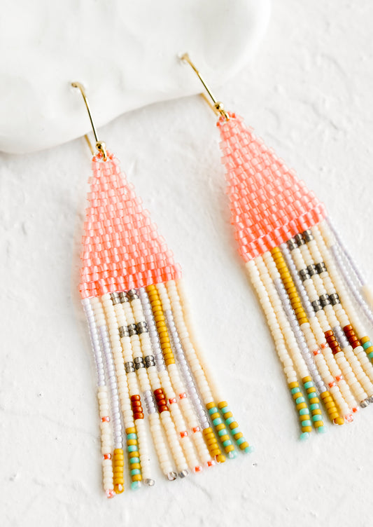 A pair of beaded earrings in pink multicolor.