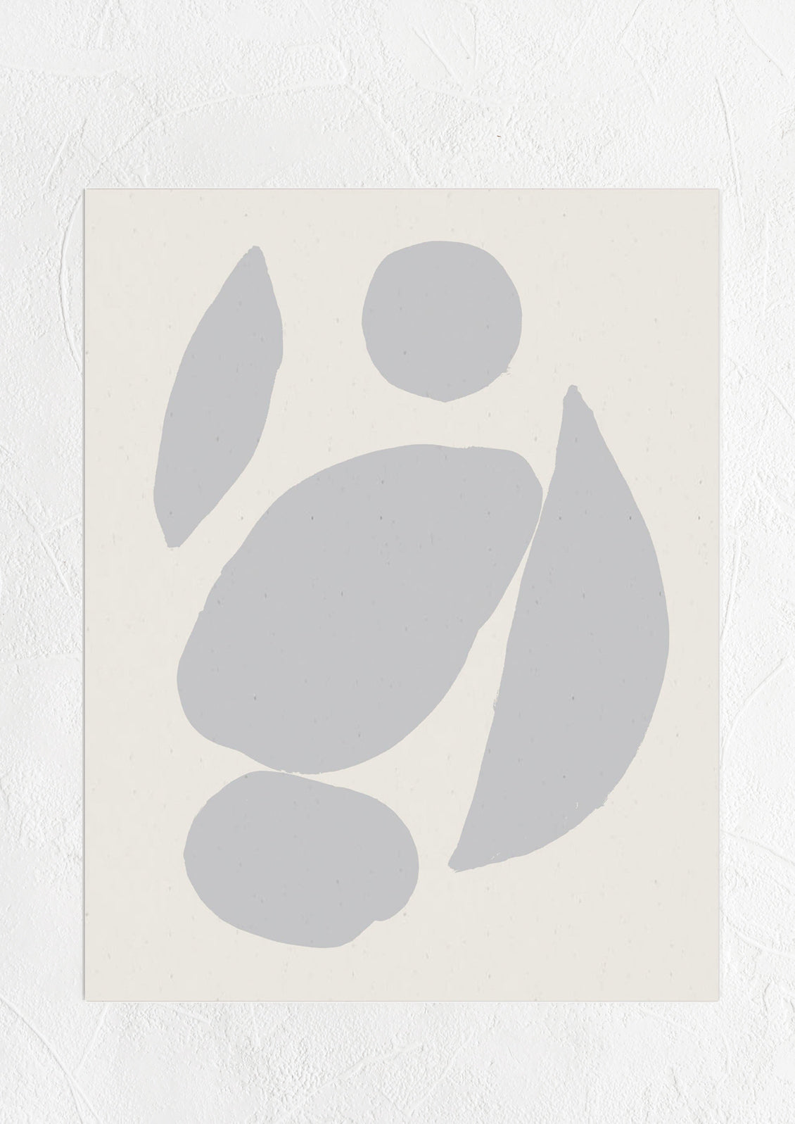 Abstract art print with blue-grey shapes on cream background.